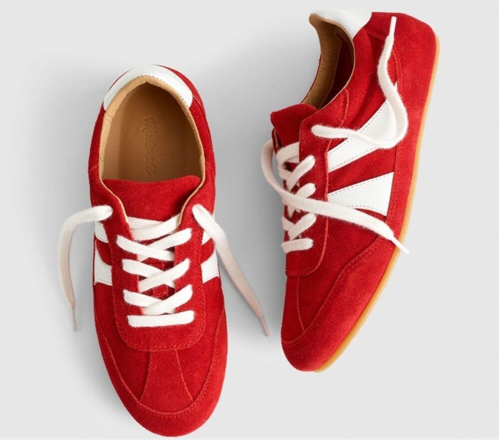 NEW Madewell Oaklynne Sneaker Cherry Red 100% Suede Size 7